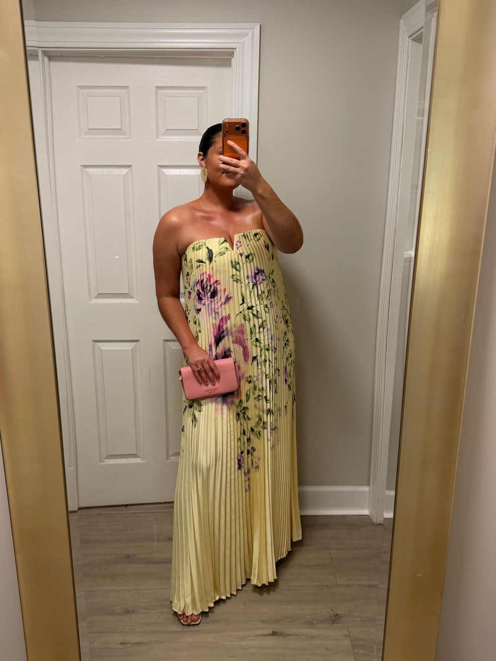 Bergamot Lemon Rose Print Satin Sweetheart Maxi Dress